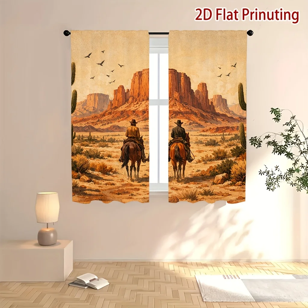 Western Cowboy Curtain, Desert Monument Valley Print Drapes, Horse Riding Window Curtains, Rustic Home Decor, Multiple Sizes