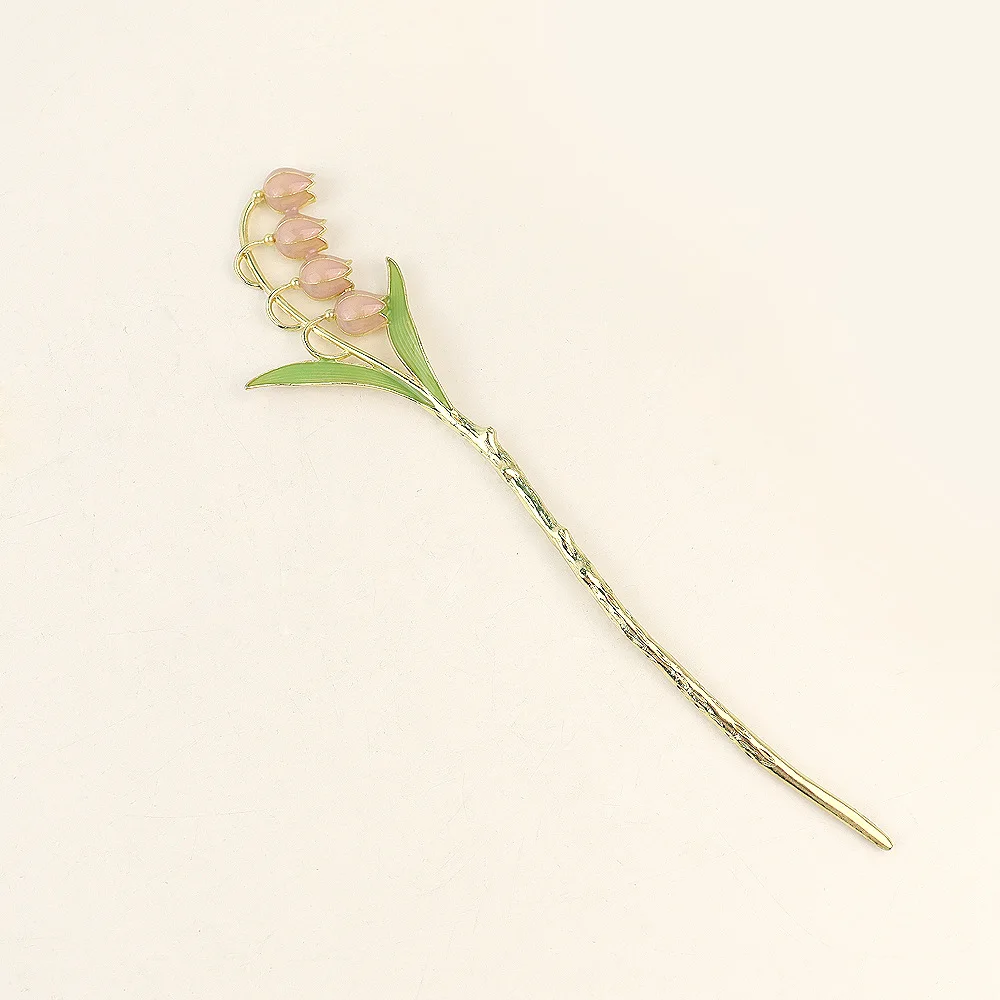 Japanese Chinese Style Enamel Metal Flower Wheat Hair Sticks Pearl Tassel Hairpin Tulip Hair Shopsticks Hanfu Hair Accessories