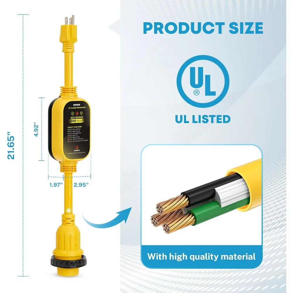 محول طاقة 30 أمبير إلى 110 فولت RV مع حماية من زيادة التيار، 8000 جول، قفل ملتوي ومحلل الدائرة لمقطورة سفر التخييم