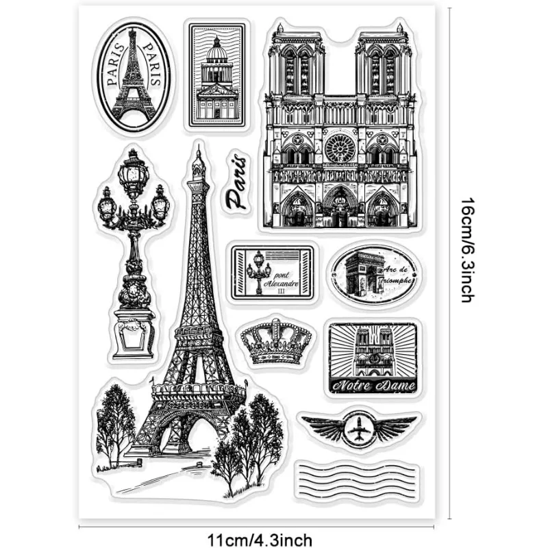 1szt Paris Tower Clear Stamp Paris Notre Dame Przezroczyste gumowe stemple do scrapbookingu DIY Album fotograficzny Kartki dekoracyjne 6,3x4,33 cala