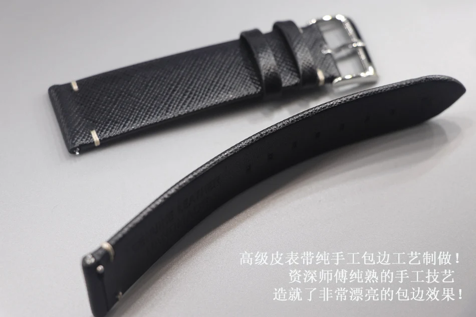 18mm 19mm 20mm 21mm 22mm Handmade Dermis Black Premium Strap Belt Wrist Band Twill Real Leather Replace Watchband Watch Bracelet