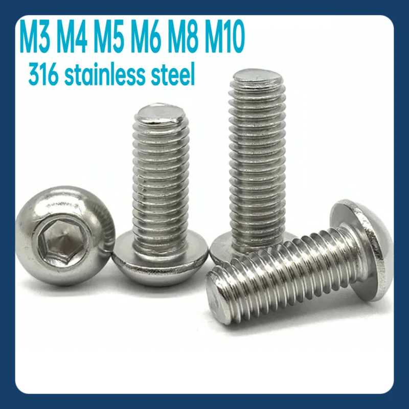 Hex Hexagon Socket Button Head Cap Screw M3 M4 M5 M6 M8 M10 Allen Bolts 316Stainless Steel