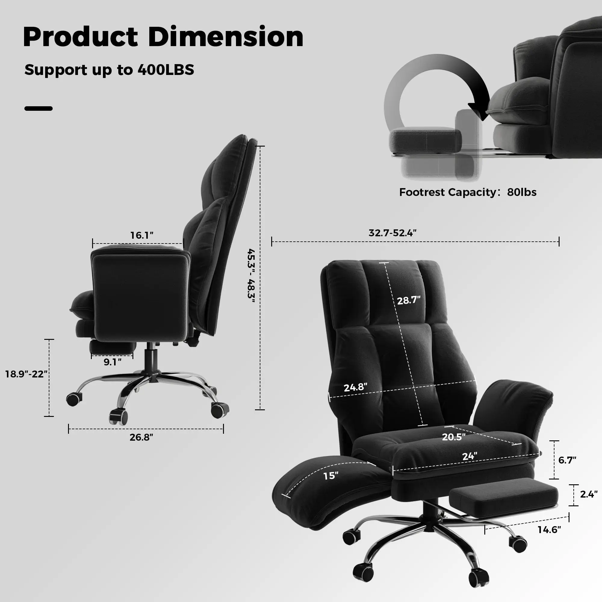 Big and Tall Office Chair, Flip Armrests for Pets & Cross Legged Sitting