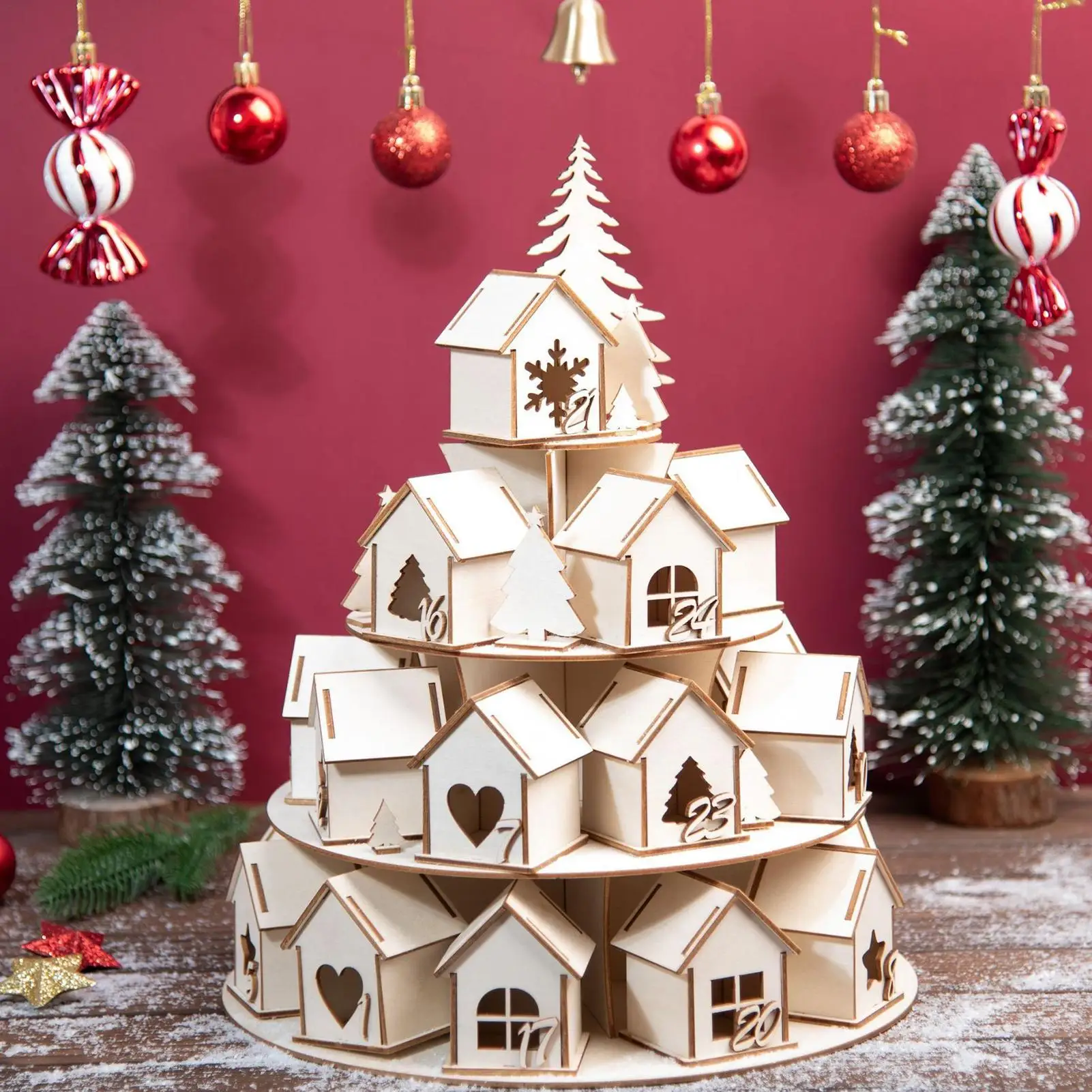 

Рождественский деревянный адвент-календарь-домик с 24 домиками, обратный отсчет до Рождества, сделай сам, крафт-подарок для детей, семейное украшение дома