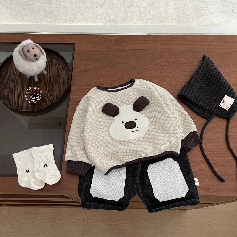 

2025 Autumn New Children's Stylish Color Patchwork Cute Animal Cartoon Long Sleeve T-shirt