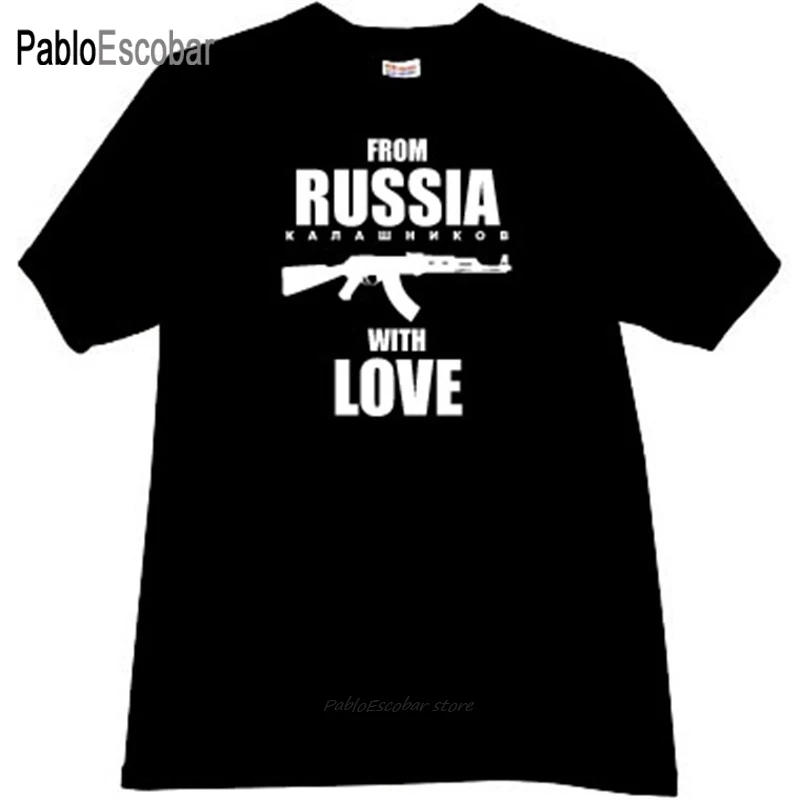 fashion t-shirt men cotton t shirt From Russia with Love (Kalashnikov) Cool Russian T-shirt in blac brand tee-shirt