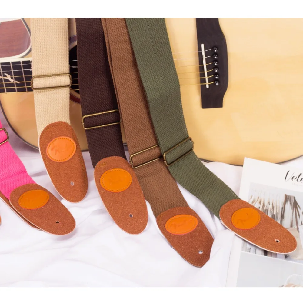 Multi-Color Cotton Guitar Strap Cotton Webbing Electric Guitar Strap Leather Adjustable Acoustic Guitar Strap Holder