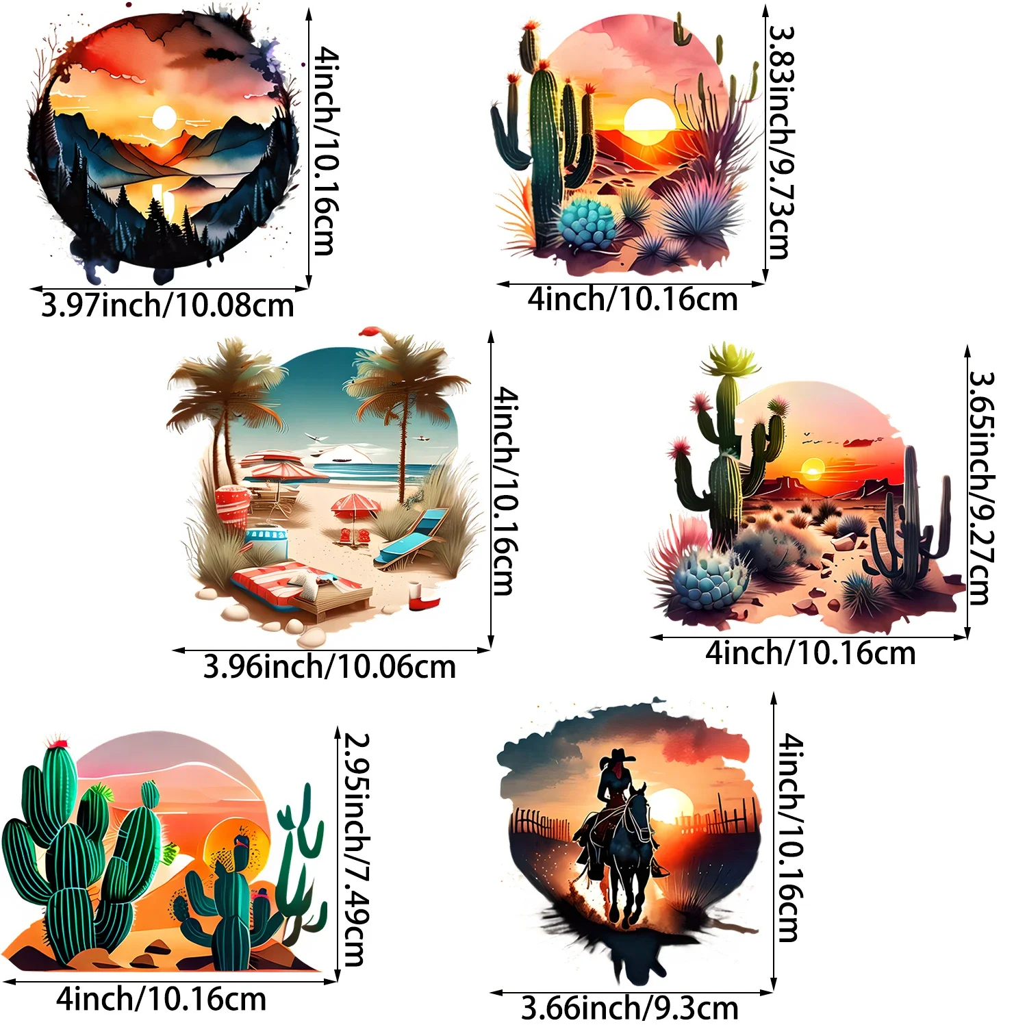 6-Pcs Beach Sunset Themed Iron-On Transfer Stickers,Vinyl Heat Transfer Patches for DIY Garments Backpack Heat Transfer Film