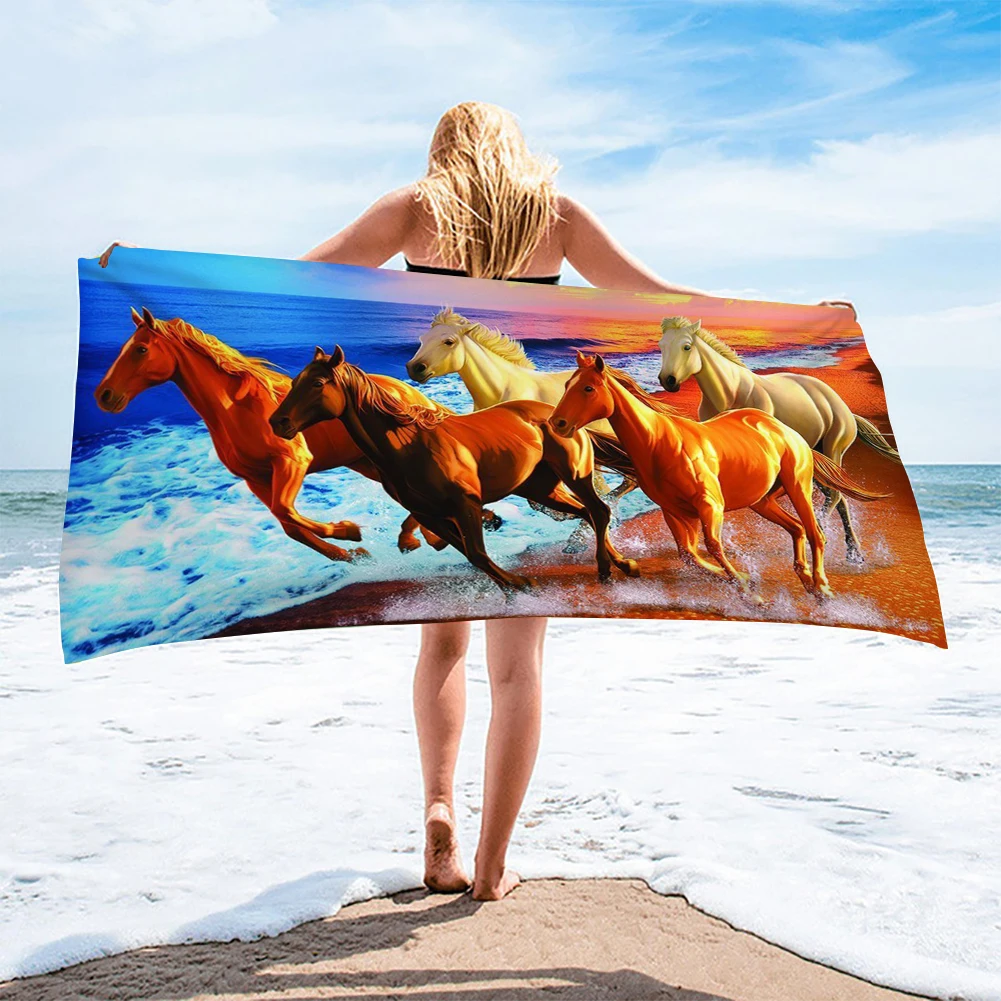 Running Horse Beach Towel Animal Cool Summer Microfiber Quick Dry Bath Towels Kids Teens Travel Camping Sports Mat Spa Gifts