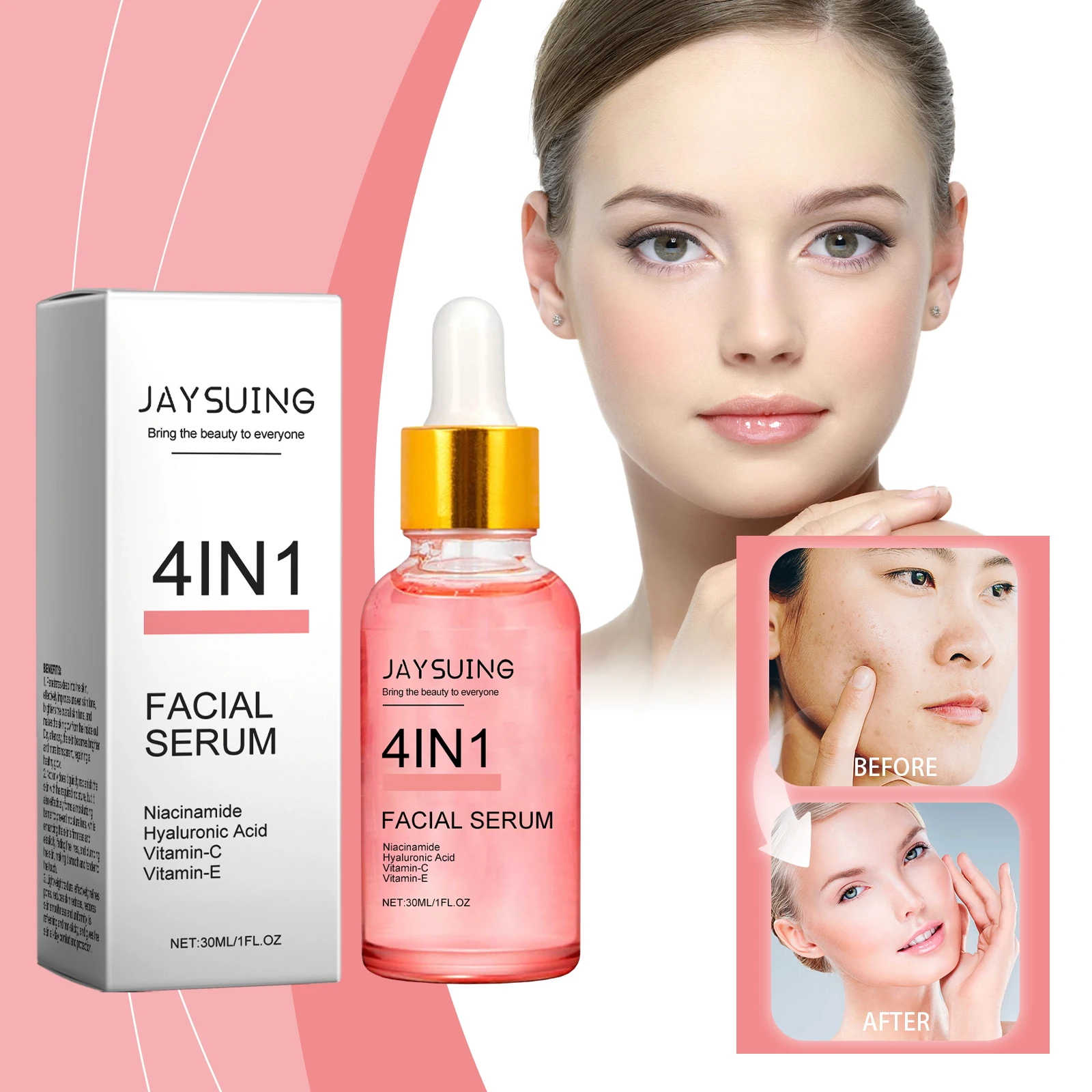 Siero viso schiarente 4 in 1 con niacinamide, acido ialuronico, vitamina C ed E – 30 ml |   Booster antietà, idratante e luminoso f