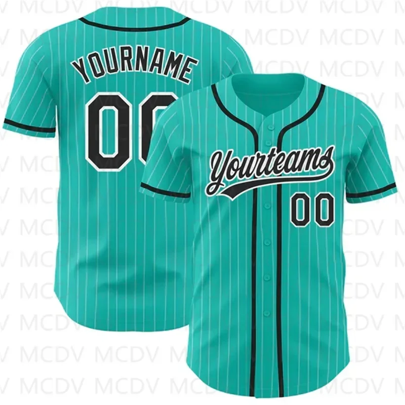 

Custom Aqua White Pinstripe Black Authentic Baseball Jersey 3D Printed for Men and Women Casual Team Shirts Sport Unisex Tops