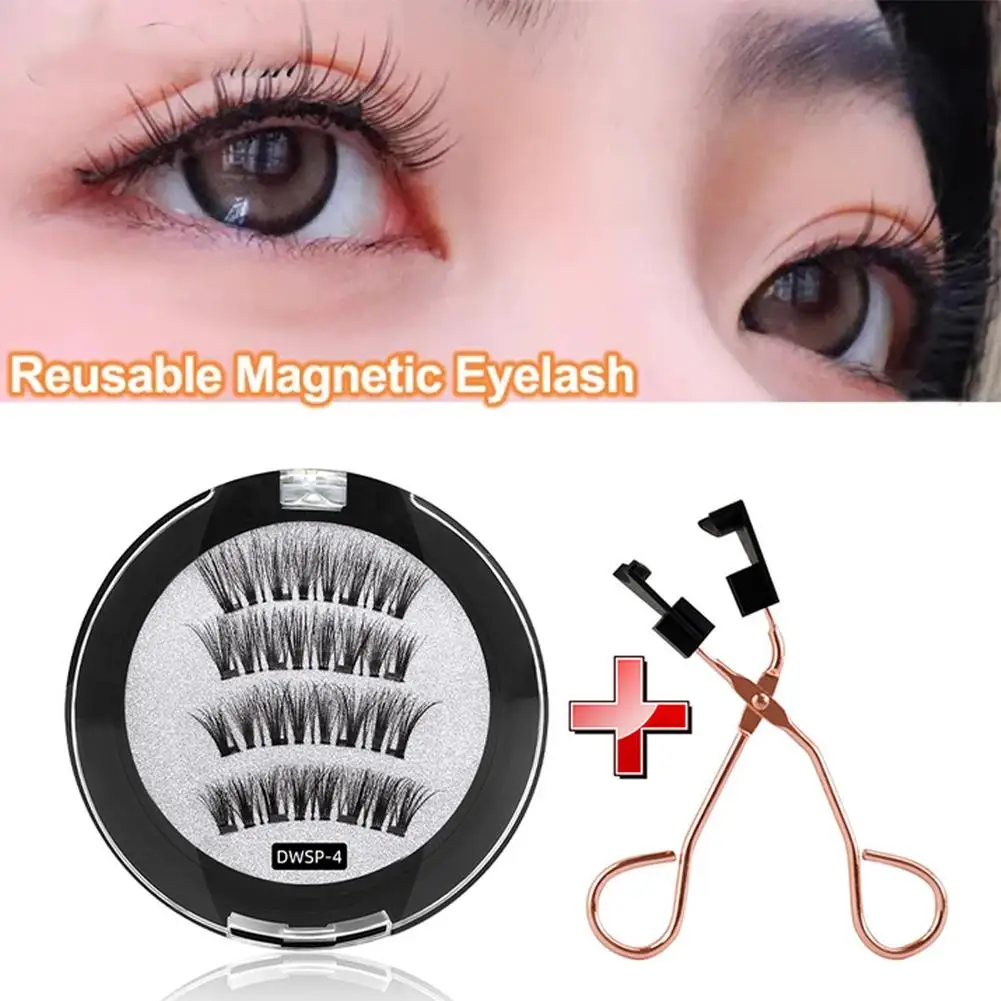 Reusable Magnetic False Eyelashes With Eyelash Curler Eye Magnets Makeup 3D Tools 4 Fake Extension Self-adhesive Eyelash W2S6