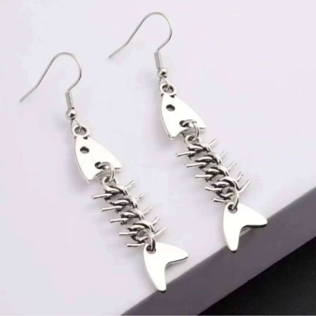 European And American Vintage Style Fish Bone Earrings Punk Hip-hop Fish Bone Spines Carp Bone Earrings For Women Ear Hook