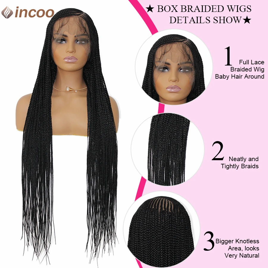 Синтетические кружевные плетеные парики Goddess для чернокожих женщин, боковая часть, косички, плетеный парик без узлов, косички с детскими волосами, 36 дюймов