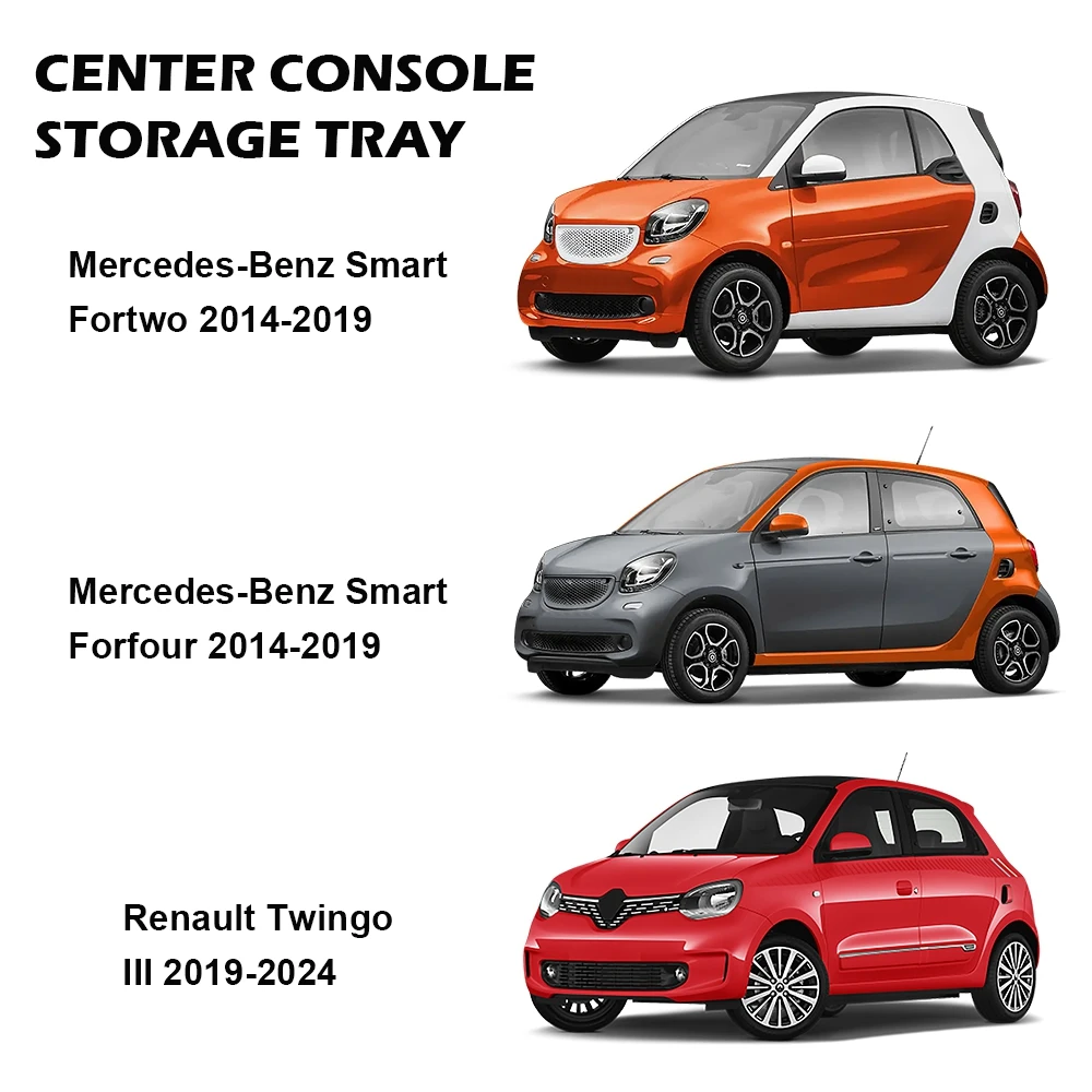 Caixa organizadora do console central adequada para Renault Twingo III 2019-2024, Smart forFour forTwo 2014-2019, acessórios automotivos de armazenamento