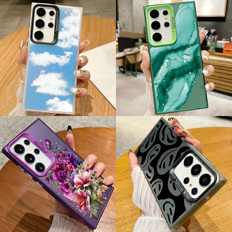 Matte Tpu-HandyhüLle FüR Samsung Galaxy S22 S23 S24 Fe S22+ S23+ S24+ Plus Ultra S21 S20 S25 Harte RüCkseitige Abdeckung Marmor LäChelndes Gesicht