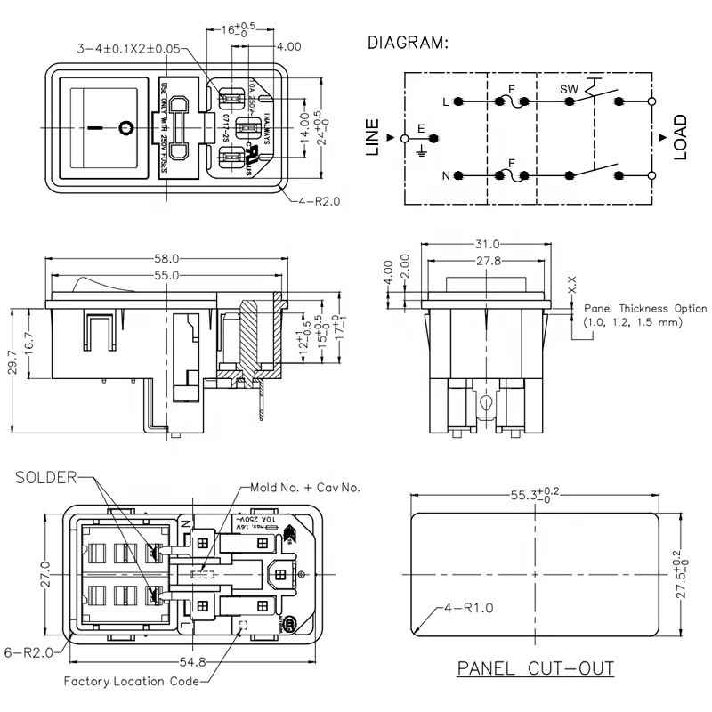 10A 250V AC power socket plug power socket with rocker switch and duafuse holder socket IEC 320 C14 inlet connector - view 6