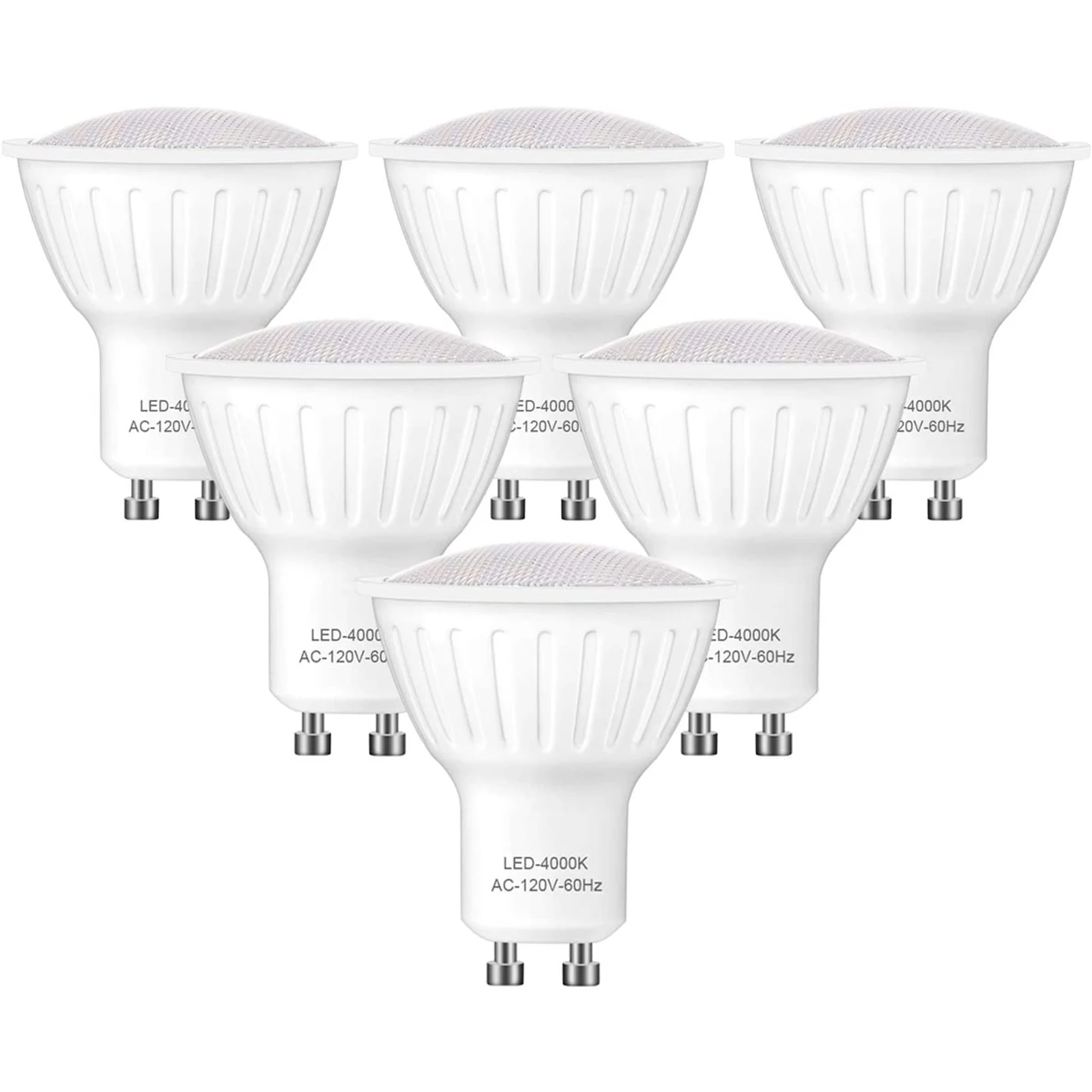 6pcs LED GU10 60W Replacement Spotlight Bulb, 120V 7W Dimmable 4000K Nature White GU10 Base, 120°Beam Angle, 610LM