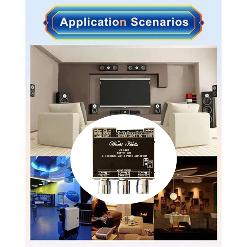 Módulo de áudio ZK-LT23 com cabo DC 2.1 canais 50Wx2 + 100W Subwoofer TWS True Wireless Audio Module