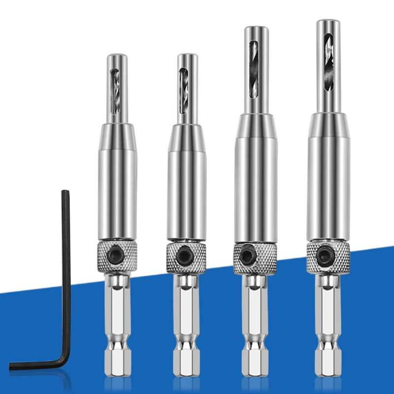 4 Stuks Zelfcentrerende Scharnier Boor Bits Set Deurkast Gaten Hss Hex Groef Voor Installatie Van Deur Scharnieren Handgereedschap