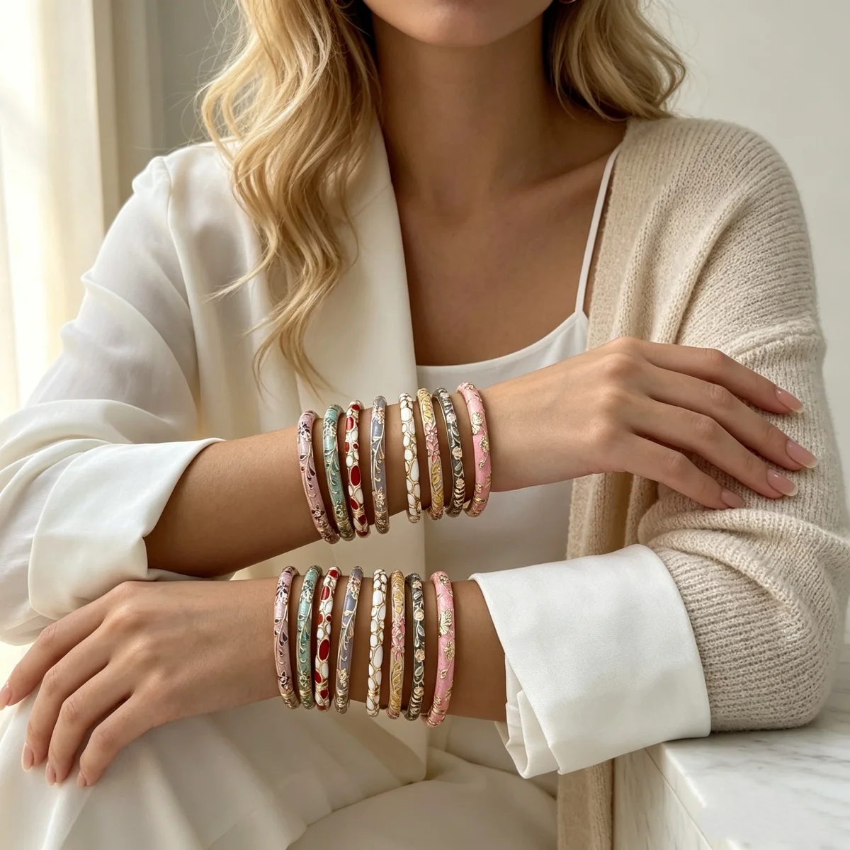 Mehrfarbige, mit tropfendem Öl bedruckte Blumen-Manschettenarmbänder für Damen und Herren, Vintage Boho Blatt Unregelmäßige Ovale Geometrische Armreifen Schmuck – Detail 15