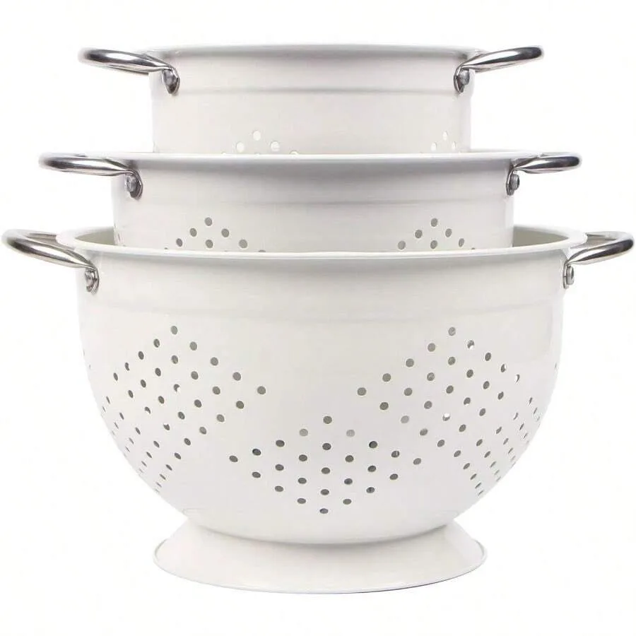 

Powder Coated Steel Colanders: 1.5 Quart 3 Quart 5 Quart Set Of 3 - White