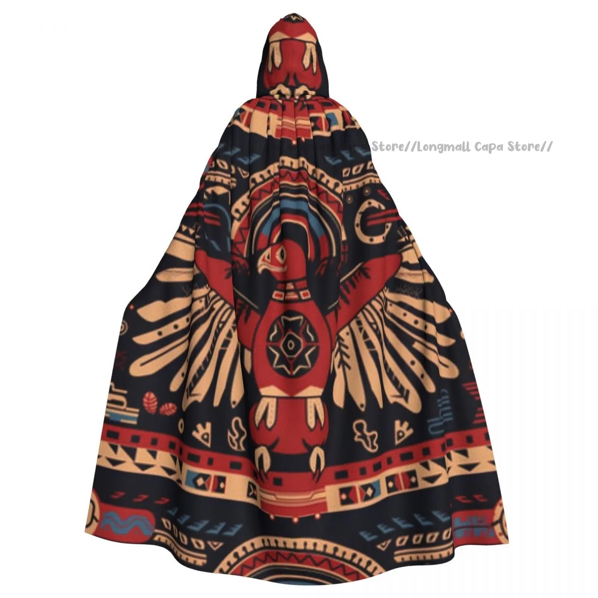 

Adult Halloween Tribal Eagle And Ethnic Cloak Cape Hooded Medieval Costume Full Length Dress Coat