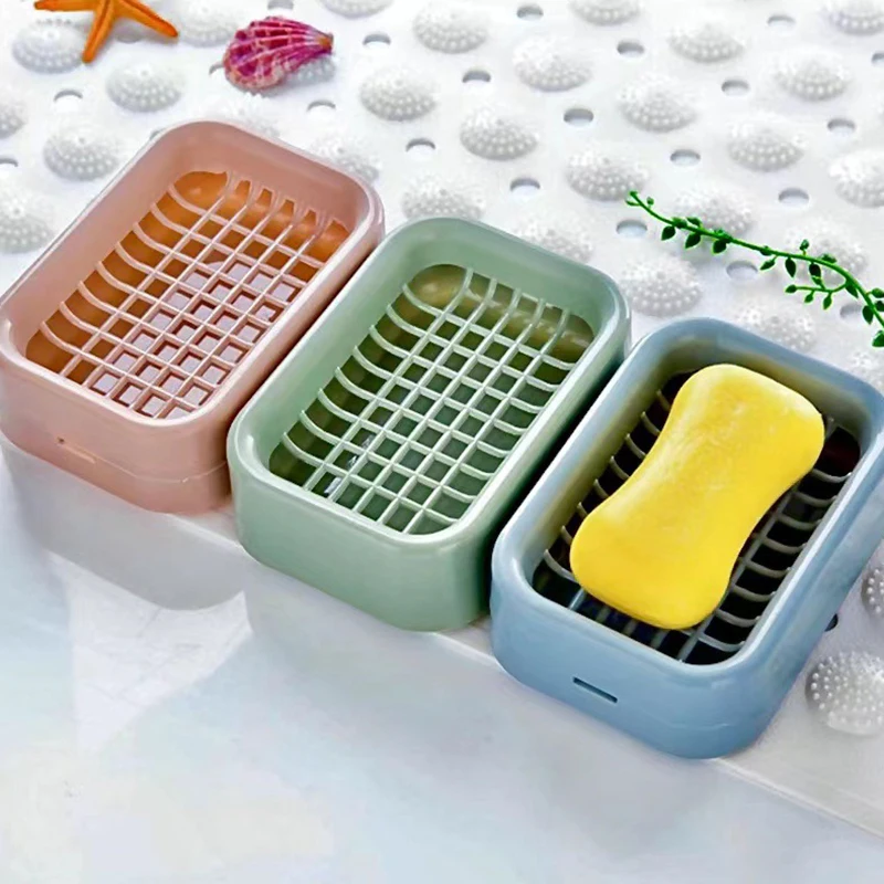 Creative Grid Soap Dish Thickened Double Layer Drain Soap Dish Bathroom Laundry Soap Rack Storage Rack