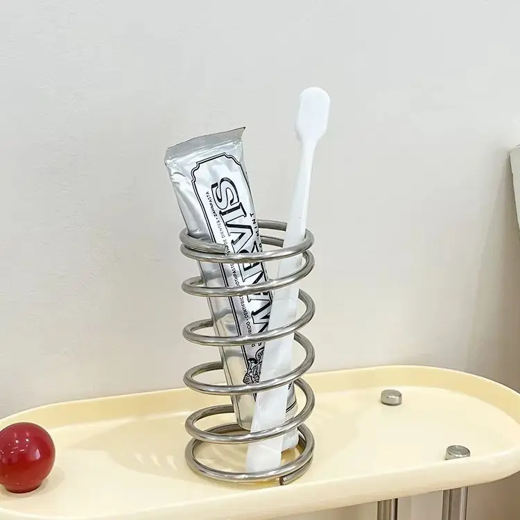 Edelstahl Zahnbürstenhalter Feder Metall Einfache Desktop Make-Up Pinsel Lagerung Rack Dekoration