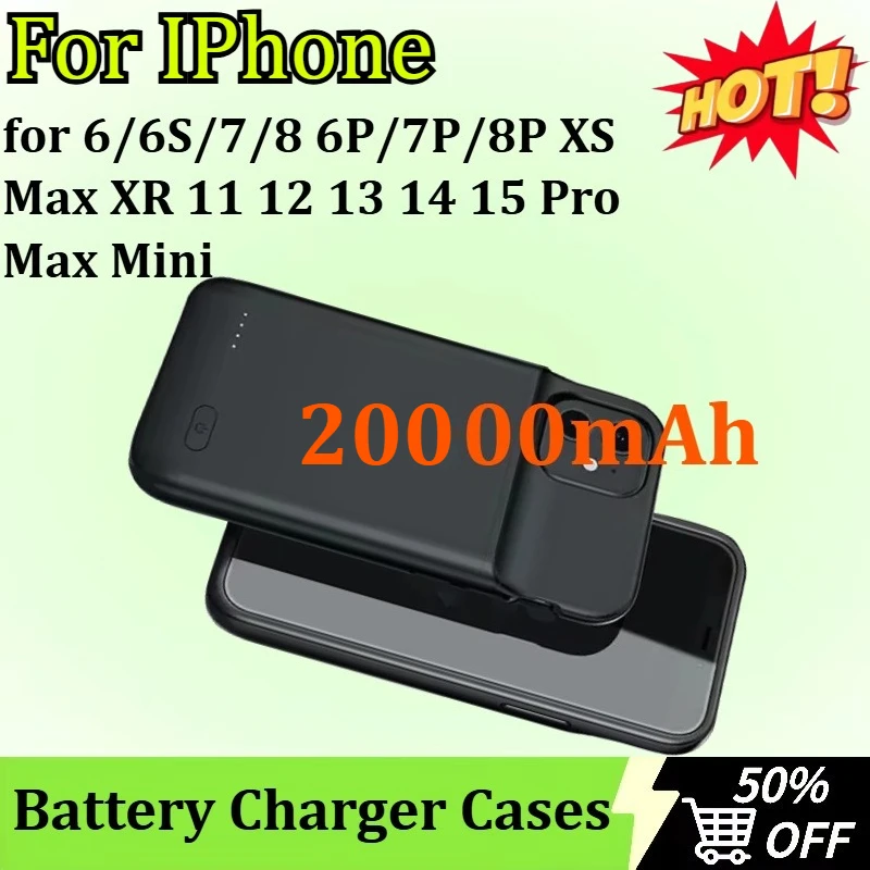

20000mAh Battery Charger Case for IPhone 6/6S/7/8 6P/7P/8P XS Max XR 11 12 13 14 15 Pro Max Mini Power Bank Charger Cover