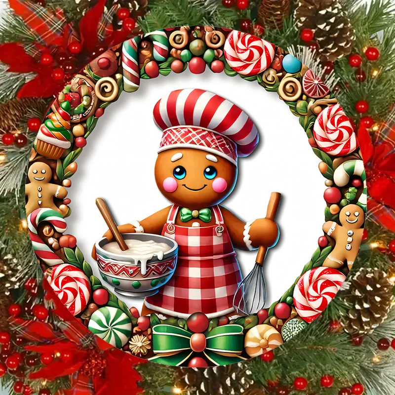 2D Flat - 2D Flat - Charming Wooden Sign Featuring a Gingerbread Man with a 2D Relief Design, Perfect for Christmas. It Showcase