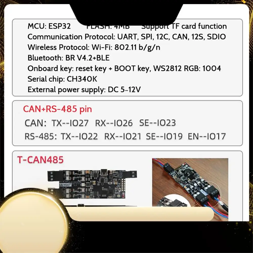 

For T-CAN485 ESP32 CAN RS-485 Control Module Development Board Supports TF Card