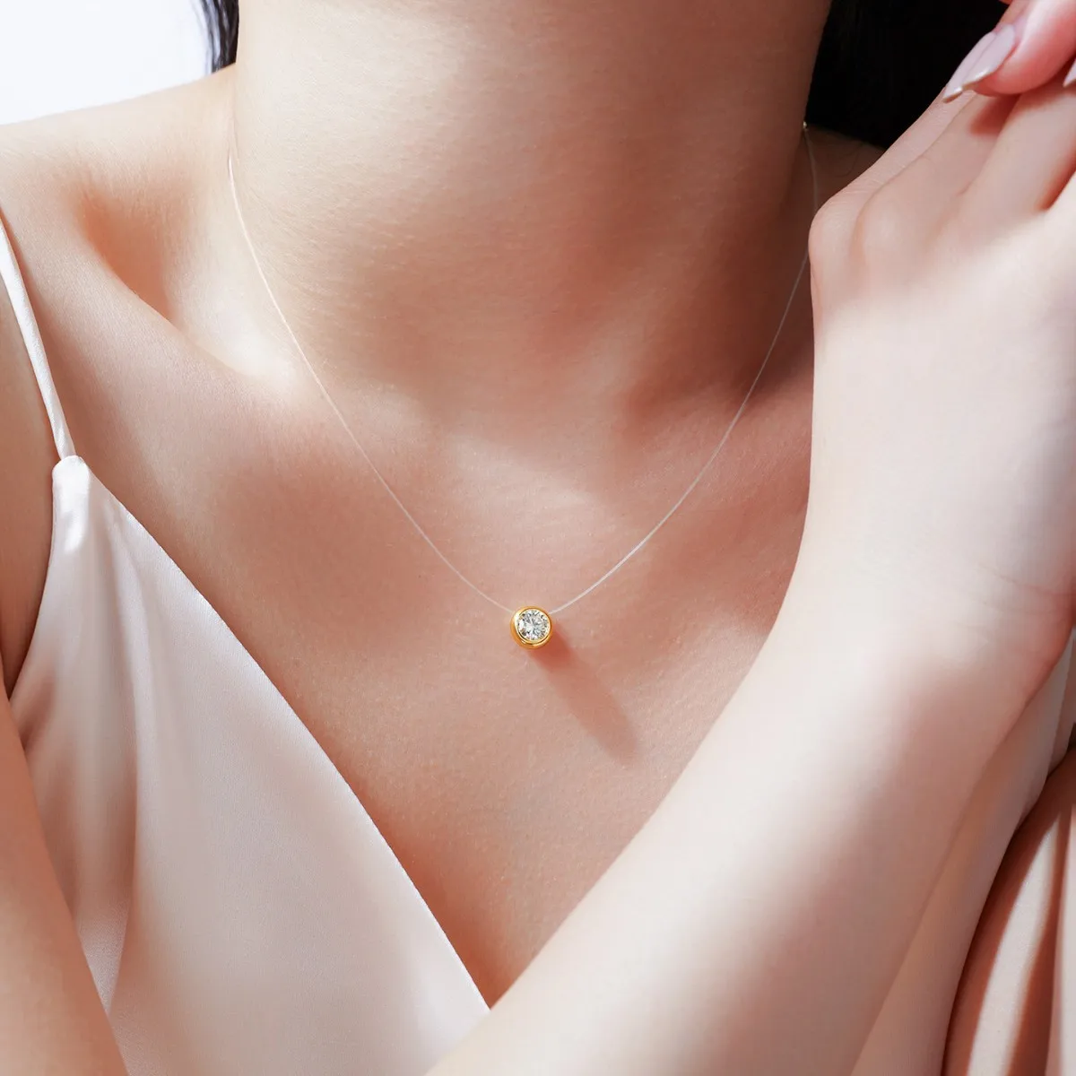 Mermaid Tears Invisible Line Pendant 925 sterling silver transparent fishing line fire colored moissanite necklace