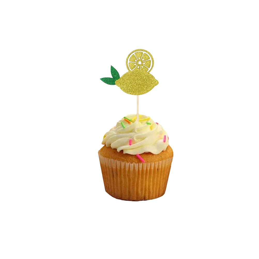 

12pcs Lemon Cake Topper Set 10Cm Bamboo Sticks Watermelon Inserts Dot Glue Diy Fruit Picks Cupcake Decoration Party Cake Decor