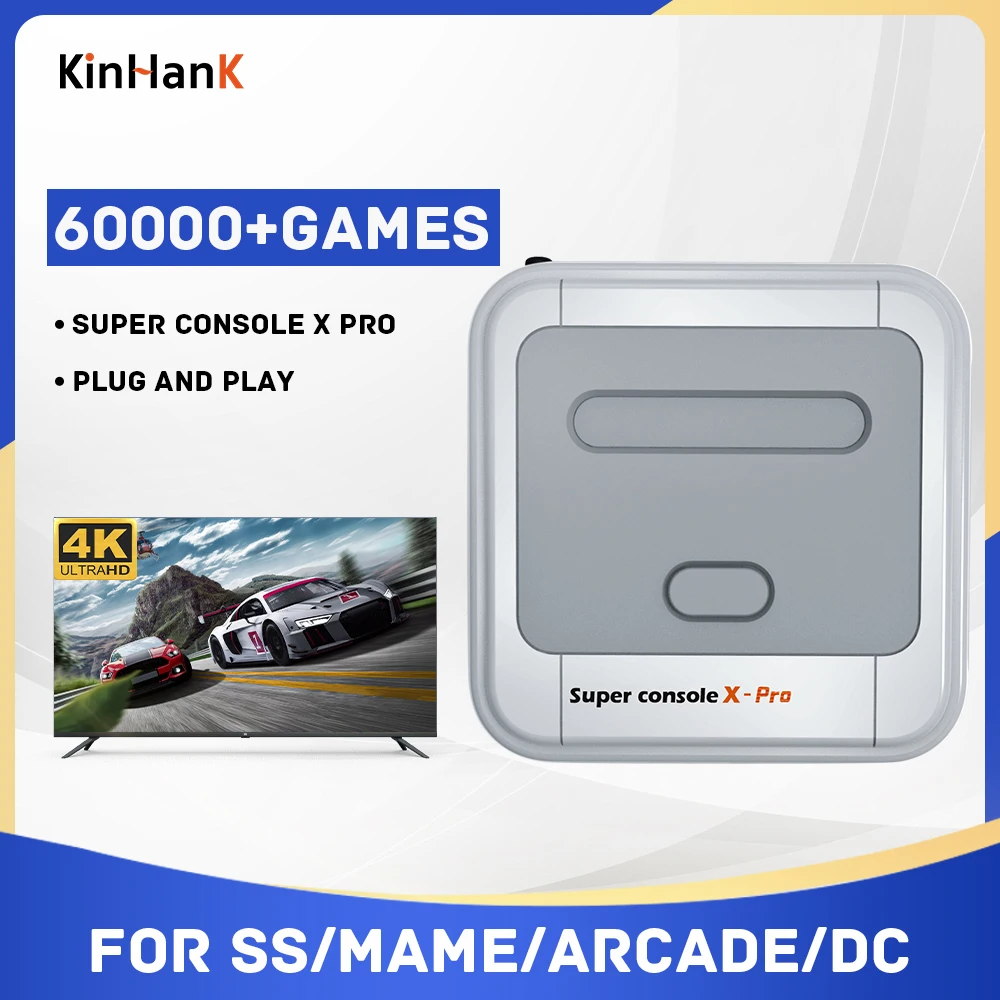 

Retro Super Console X Pro 4K HD Video Game Console 60000+ Games 50+ Emulator for SS/N64/DC/MAME with 2.4G Wireless Controller