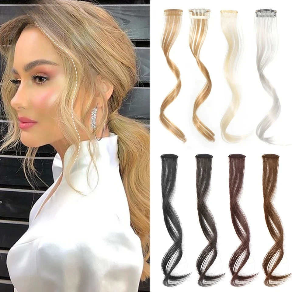 Synthetic Long Natural False Fringe Bangs Clip In on Front Side Fringe Hair Extension Middle Part Fake Fringe for Women
