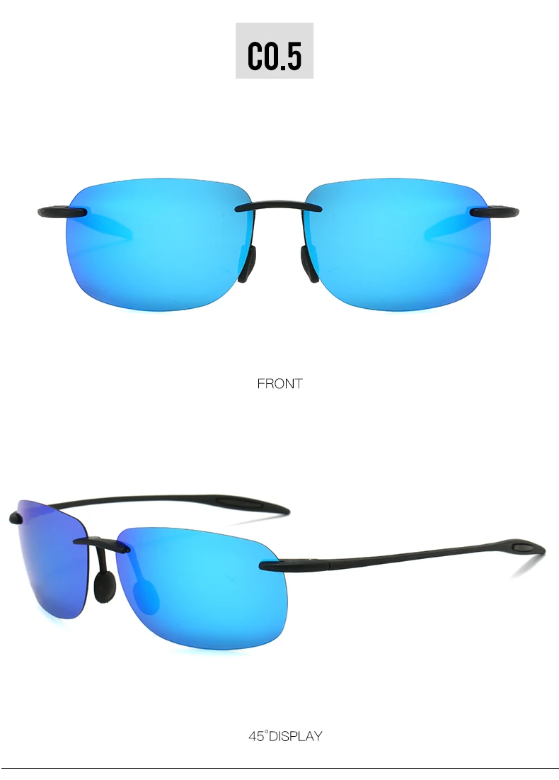 Neue ultraleichte, rahmenlose, farbenfrohe polarisierte Sonnenbrille für Männer und Frauen aus TR90-Material, geeignet für Freizeit und Urlaub, UV400. – Detail 13