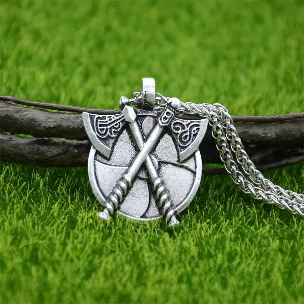 Double Axes And Shield Pendant Slavic Jewelry Male Necklace Slavs Amulet Talisman