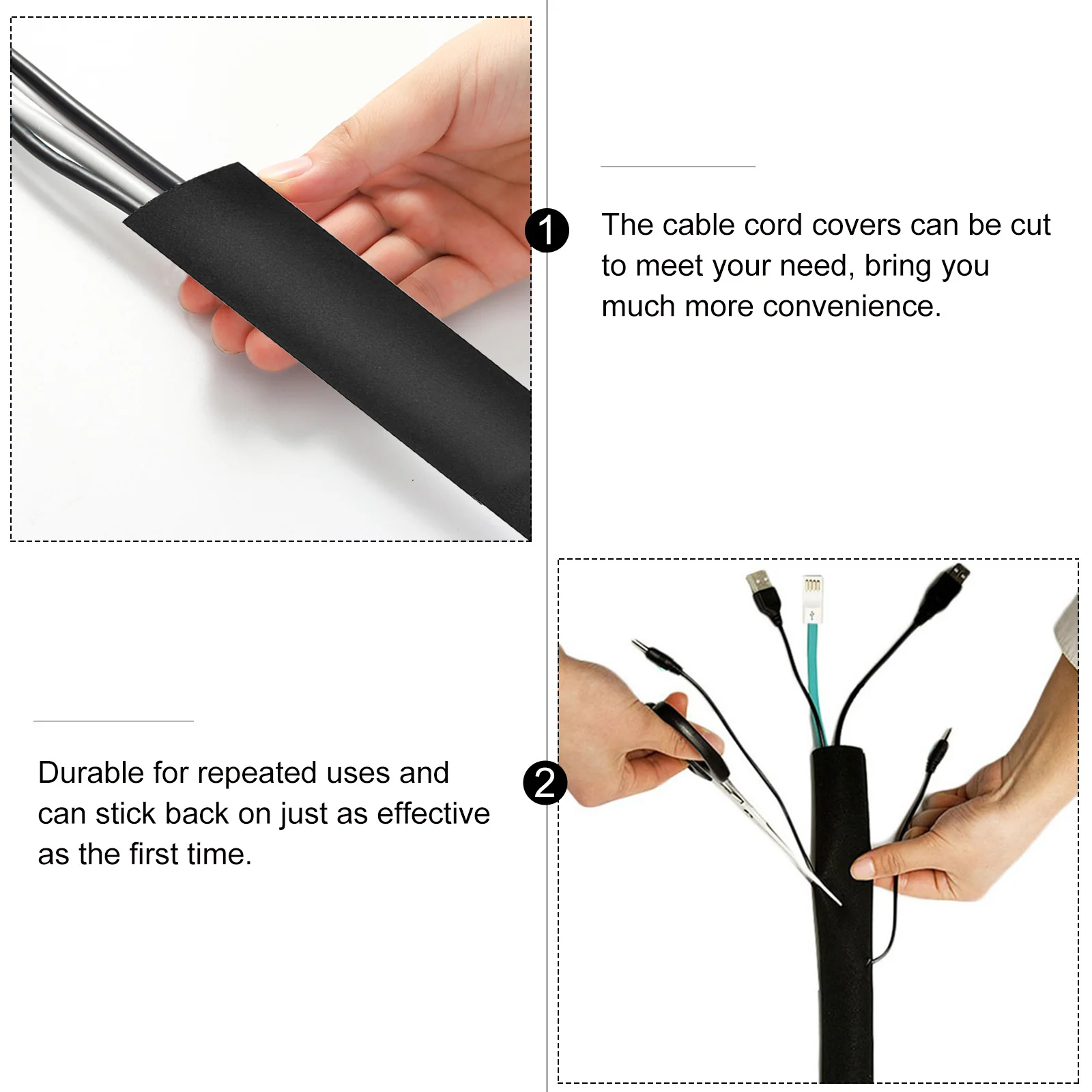 

2 pcs Cable Cord Covers Cuttable Reusable Floor Cable Protector For Home Office Industrial Use Cord Organizer Nylon Polyester
