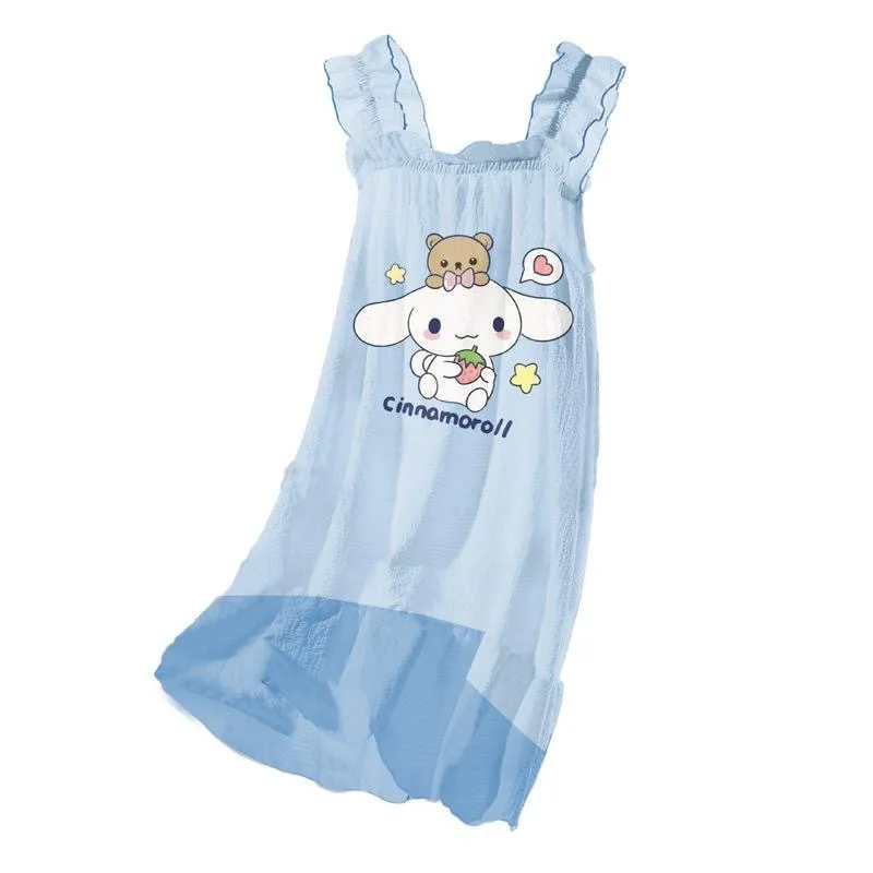 2024 New Children Pajamas Sanrioed Kawaii Anime Kuromi Cinnamoroll My Melody Summer Cute Cartoon Girls Nightdress Gift for Kids