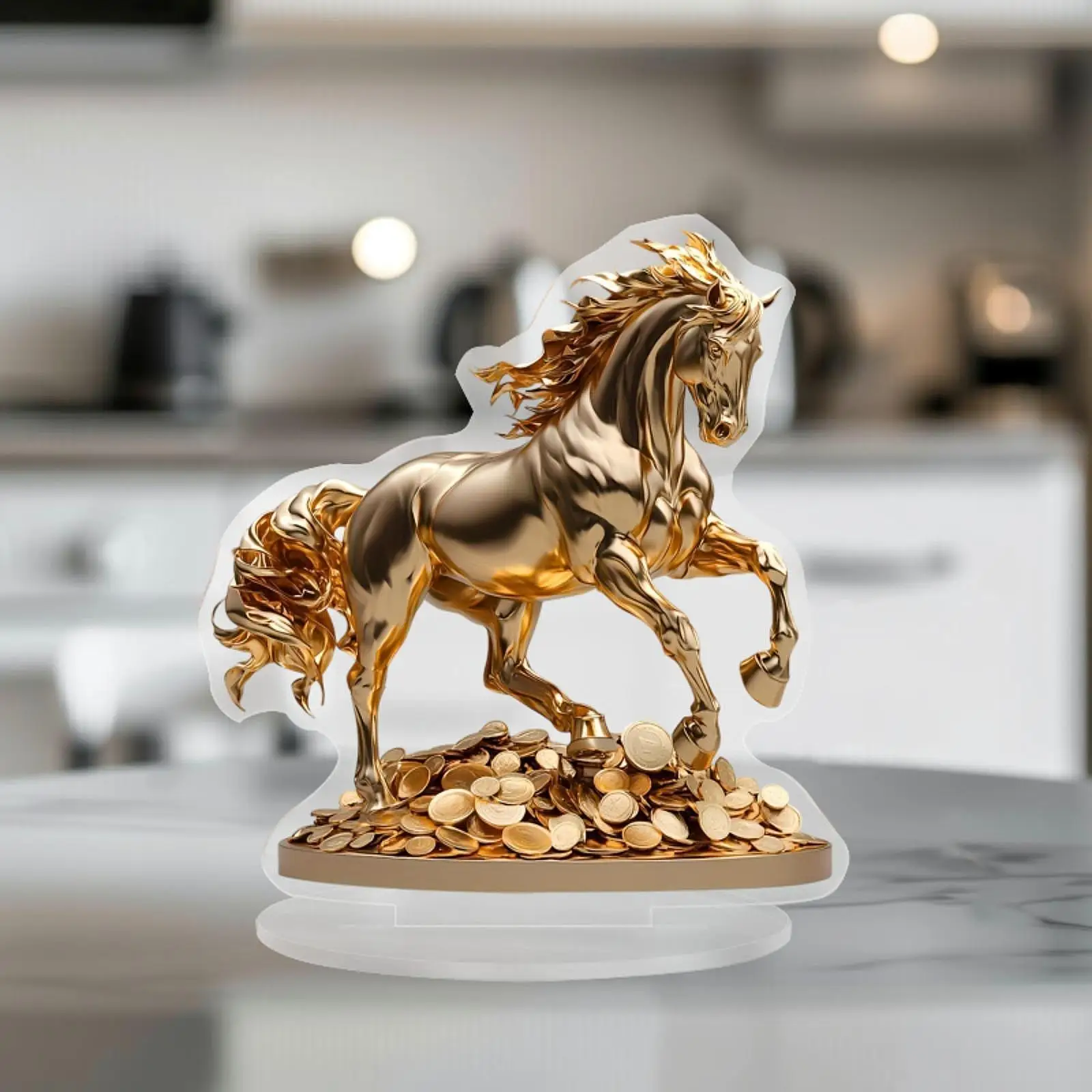 2D Flat Horse Statue Desk Decor Crafts Collectible Acrylic Desktop Ornament for Living Room Dining Room Walkway Window Office