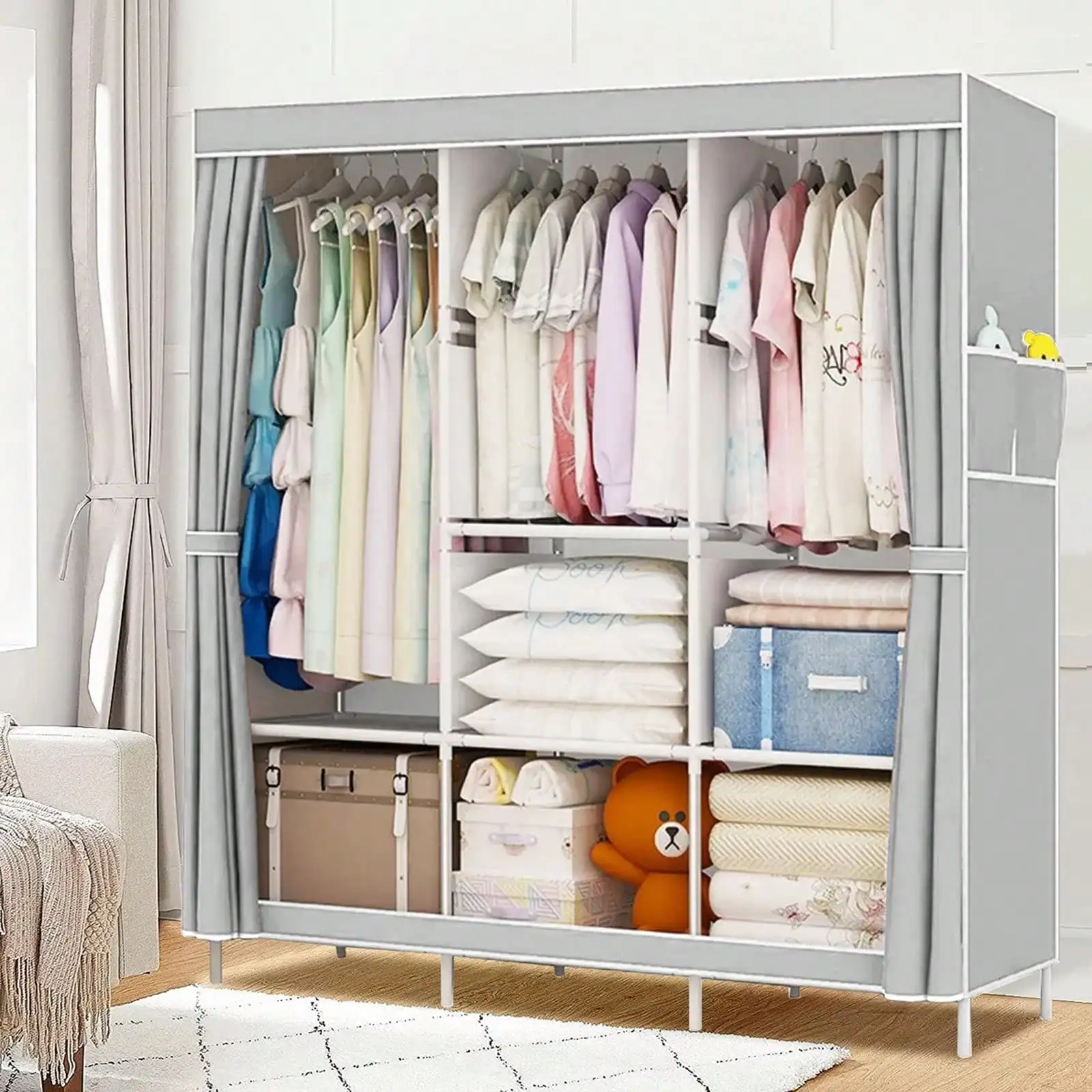 65 Inch Portable Wardrobe Closet Non-Woven Fabric Easy Assembly Clothes Storage Organizer for Bedroom Dorm65 Inch Portable Wardrobe Closet Non-Woven Fabric Easy Assembly Clothes Storage Organizer for Bedroom Dorm