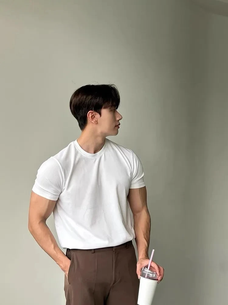 Korean Cotton T-shirt Men's Summer Fitness Shows Muscle Slim Fit Inside Cleanfit Short-sleeved Gym Sports Men's T-shirt