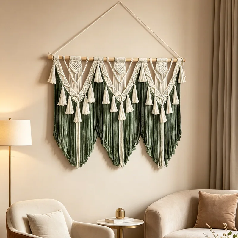 Large Wall Hung Bohemian Woven Tapestry, Handmade Tassel Chic Modern Decoration Bedroom Living Room Wall Hanging,Holiday Gift