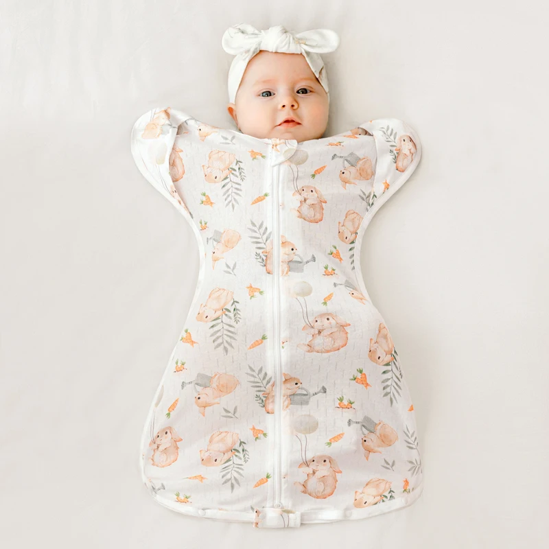 OUYUN Newborn Baby Swaddle Raised Hand Anti-shock Swaddle Blanket Double Zipper Newborn Baby Cotton