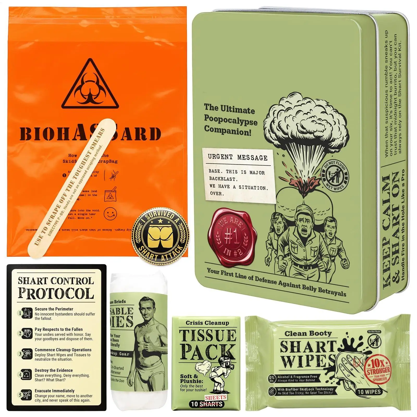 Fart Survival Kit Funny Prank Gag Gift Set with Wet Wipes & Tissues for Men, Family, Friends, April Fools & Birthday Gifts