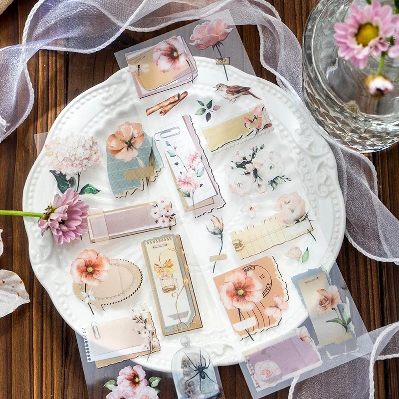 6Sheet Per Stickers Flowers Scrapbook Rose Season Sun Flower blooms Decorative Notebook blue tulip Package 123*85mm