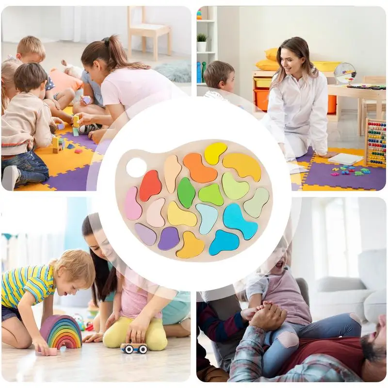 Forma de madeira quebra-cabeças forma de madeira peg quebra-cabeça atividades de aprendizagem pré-escolar paleta de cores design para viagens restaurante jogo silencioso
