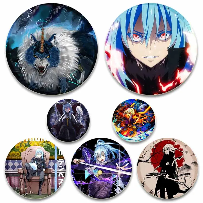 Tensei Shitara Slime Brooches Cartoon Cosplay Ken Rimuru Tempest Milim Nava Badges Icons Handmade Round Lapel Pins Jewelry Gifts