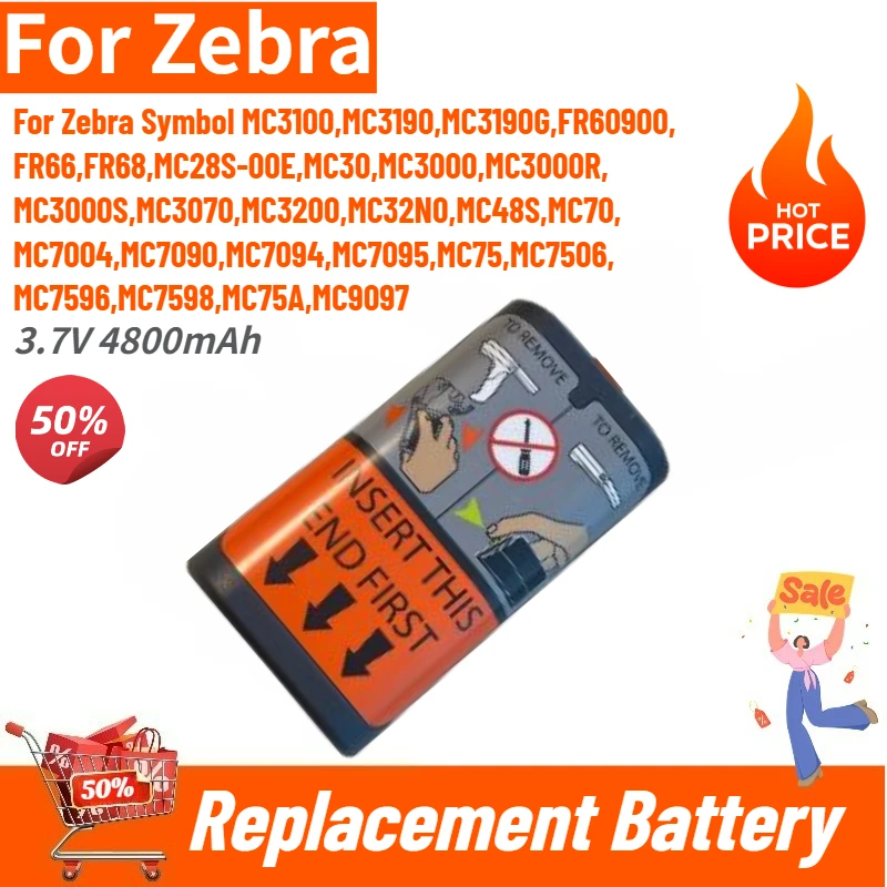 

High Capacity 3.7V 4800mAh Battery for Zebra Symbol MC30 MC3000 MC3200 MC3070 MC3100 MC3190 MC3190G FR60900 FR66 FR68 Brand New